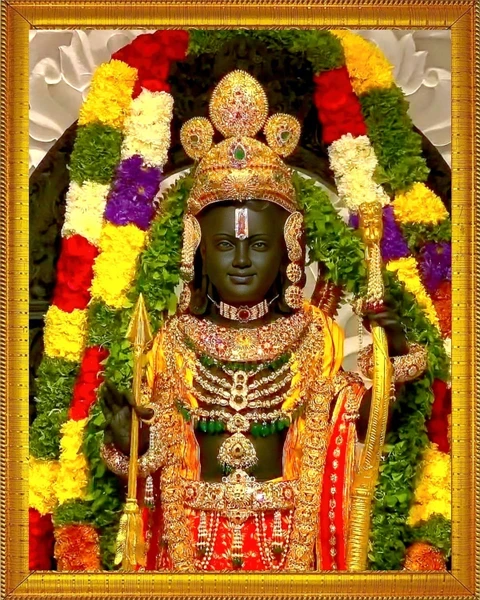 Lord Hanuman shrine adorned with garlands — eternal devotion to Shree RAM